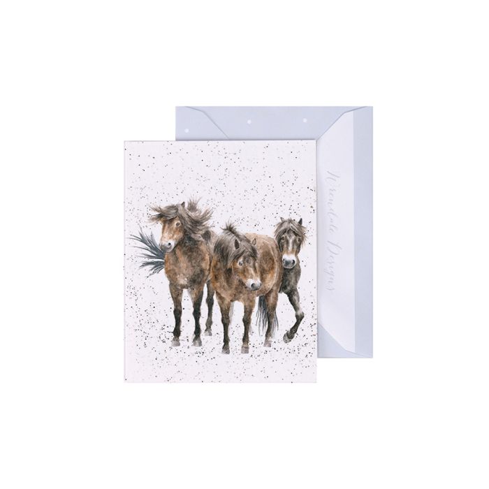 Wrendale Three Amigos Mini Card featuring watercolor illustration of three brown horses