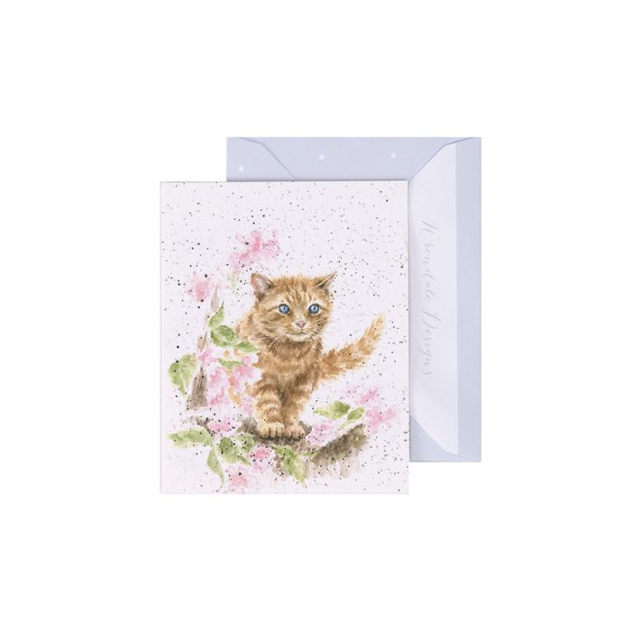 Wrendale Marmalade Cat Mini Card featuring ginger kitten with pink flowers on white background