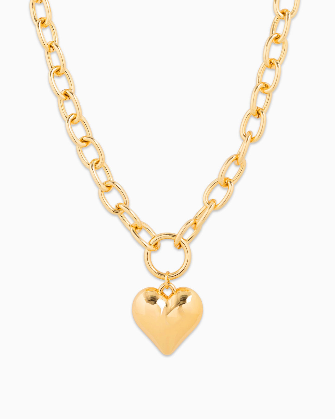 Sessori gold chunky oval chain necklace with a large puffy heart pendant charm
