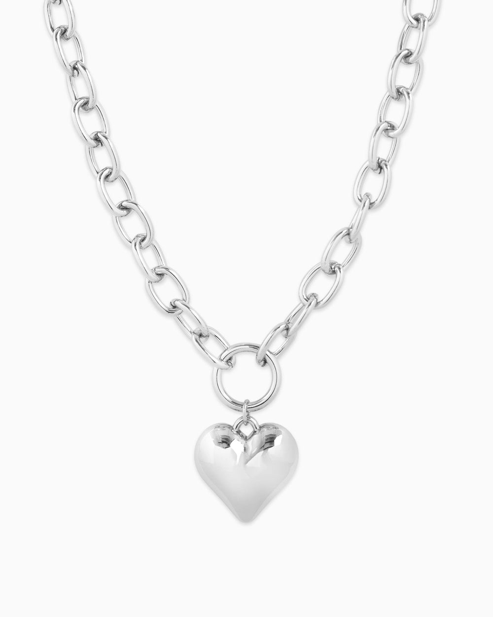 Sessori silver chunky oval chain necklace with a puffy 3D heart pendant charm