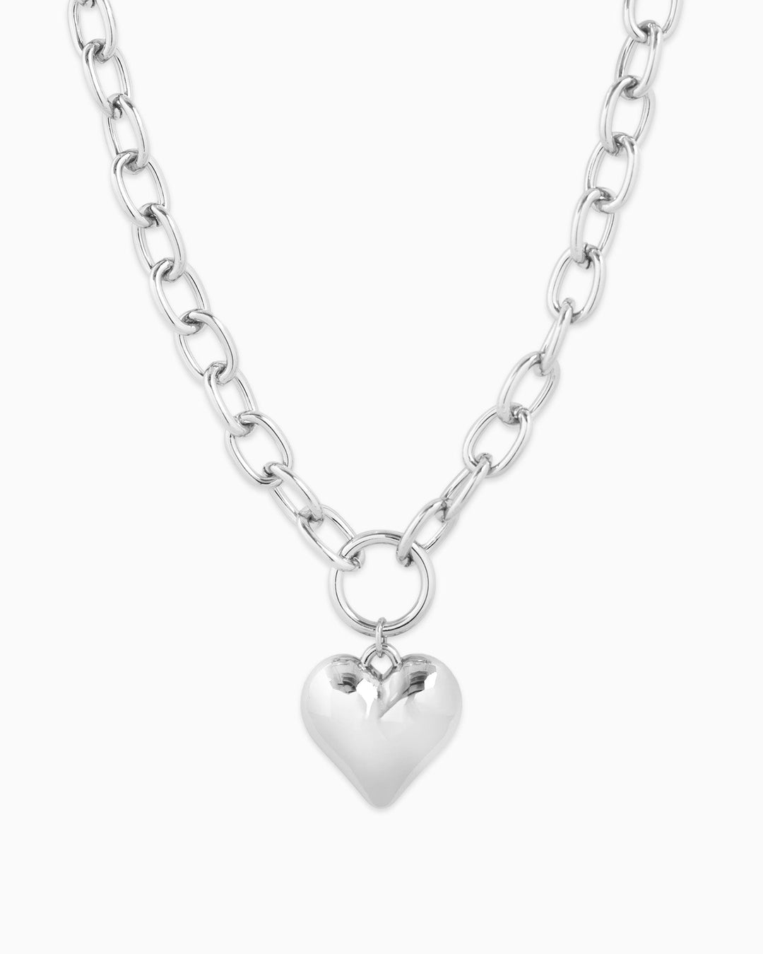 Sessori silver chunky oval chain necklace with a puffy 3D heart pendant charm