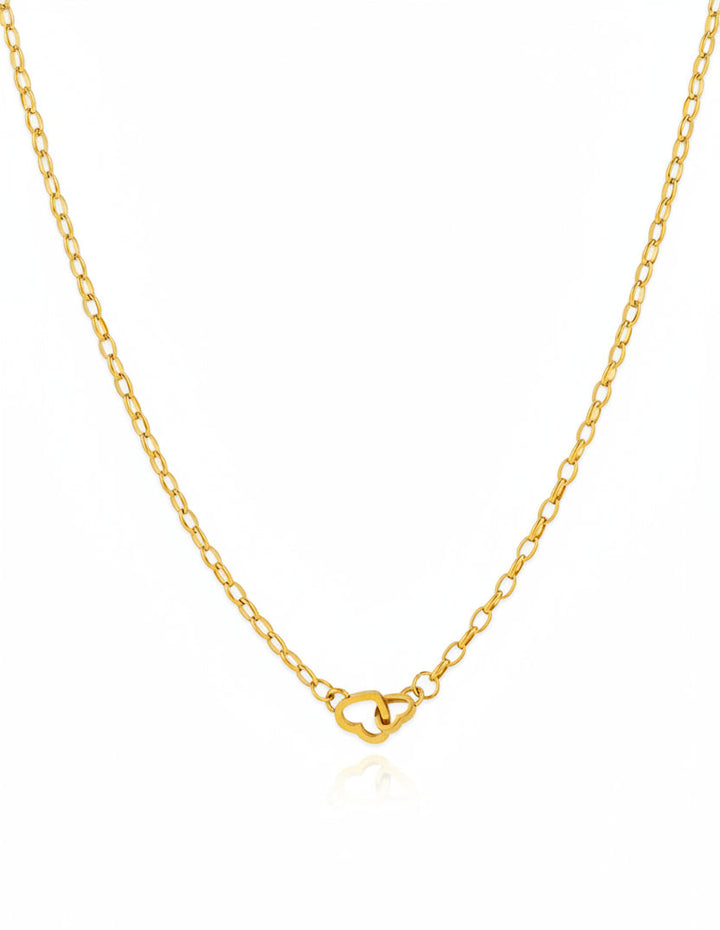 Sessori gold stainless steel chain necklace with interlocked double heart centerpiece pendant