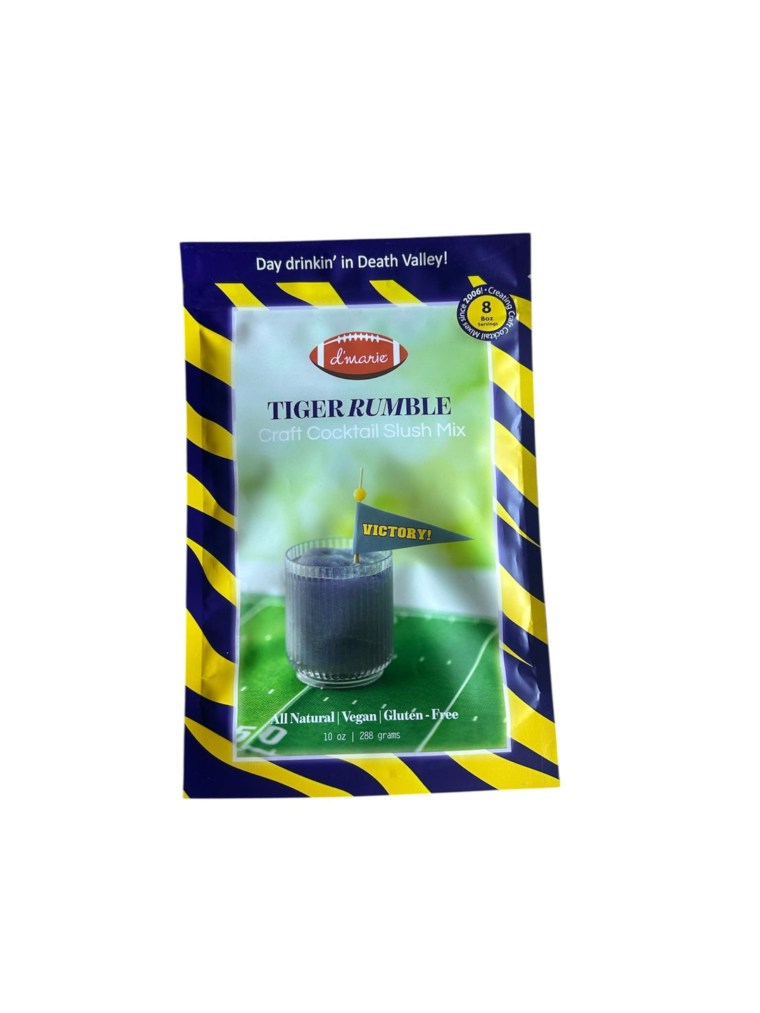 D'Marie Tiger Rumble Craft Cocktail Slush Mix 10oz package with football theme