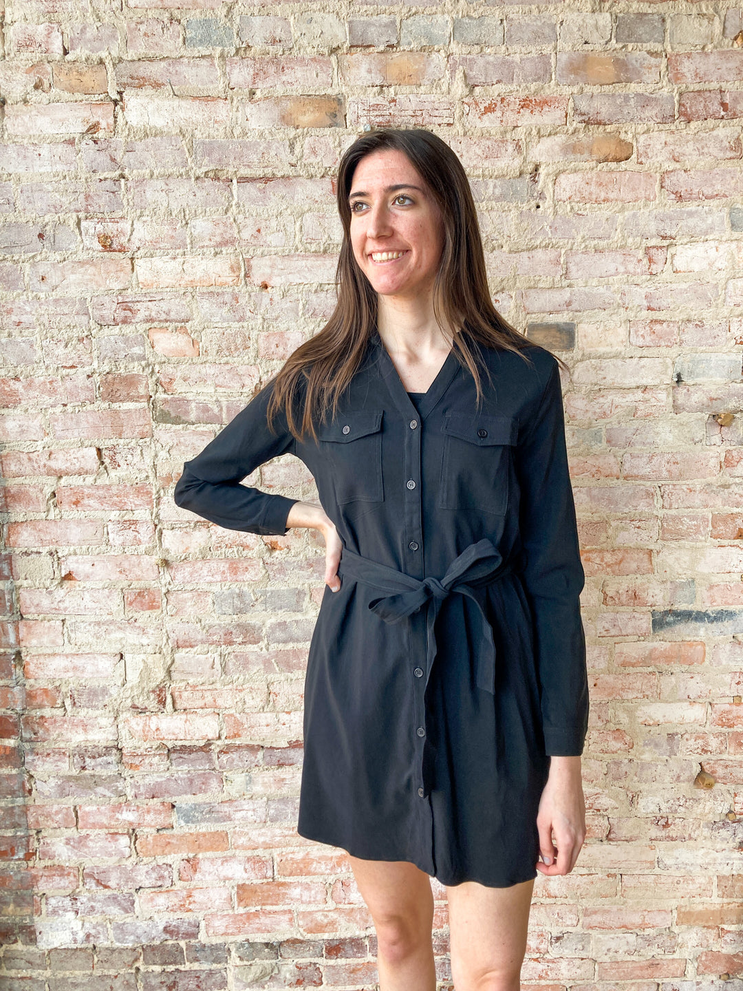 ruched button front dress