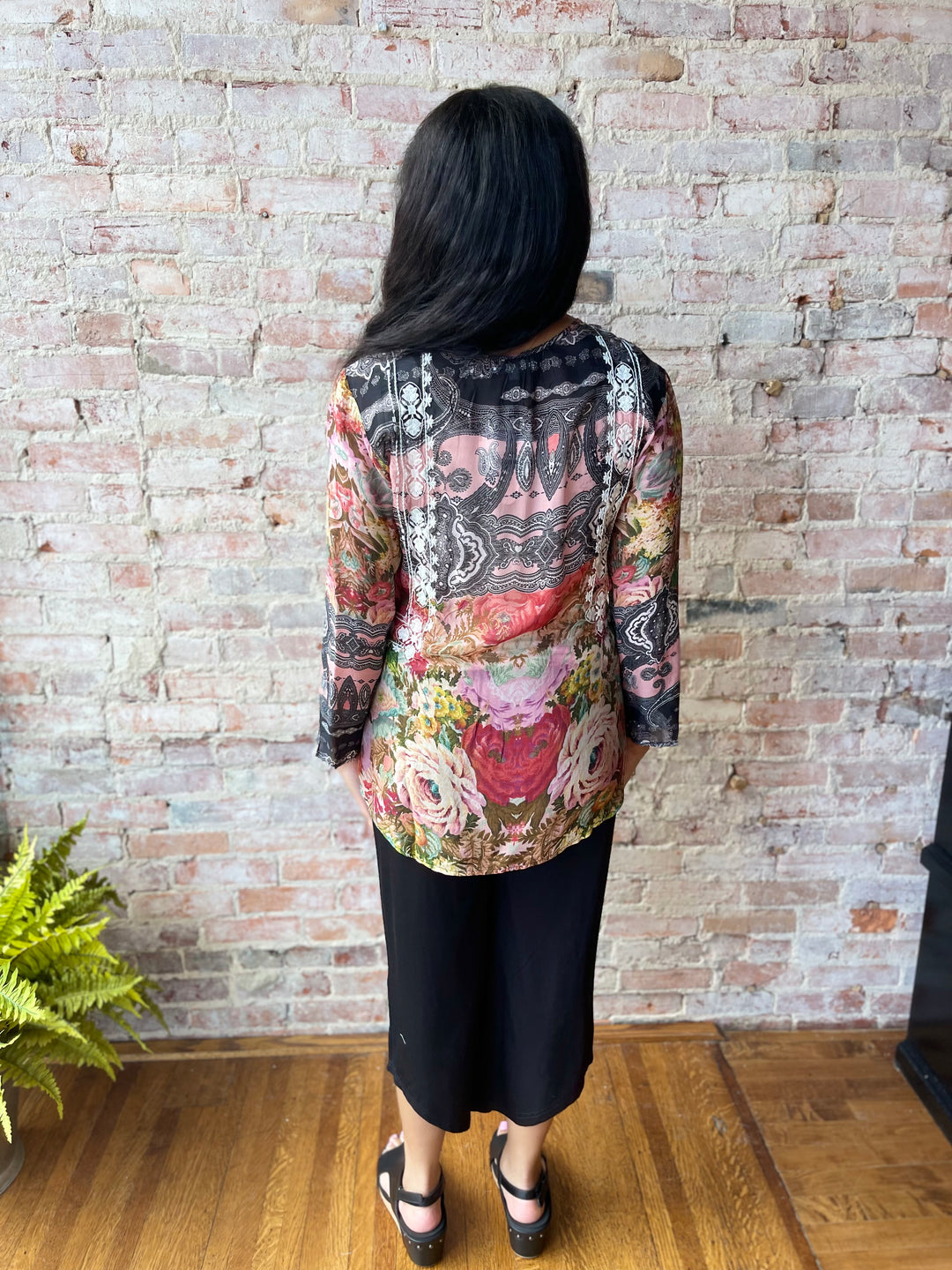 Floral Design Long Sleeve Top