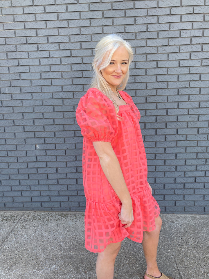 puff sleeve grid dress