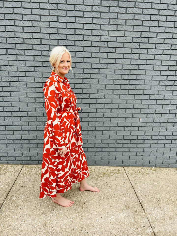 Floral Print L/S Button Up Midi