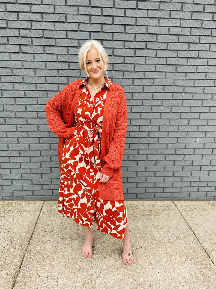 Floral Print L/S Button Up Midi