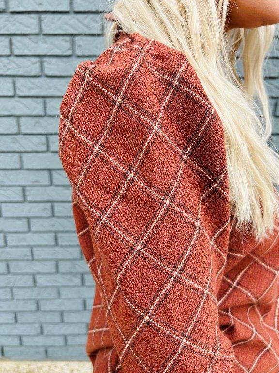 High Neck Knob Slve Button Back Blouse
