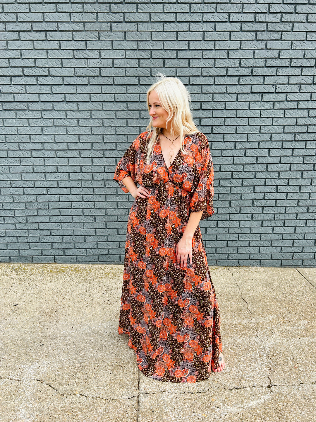Floral Deep V-Neck Maxi