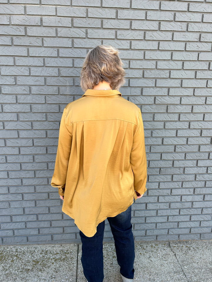 Satin Pleat Button Down