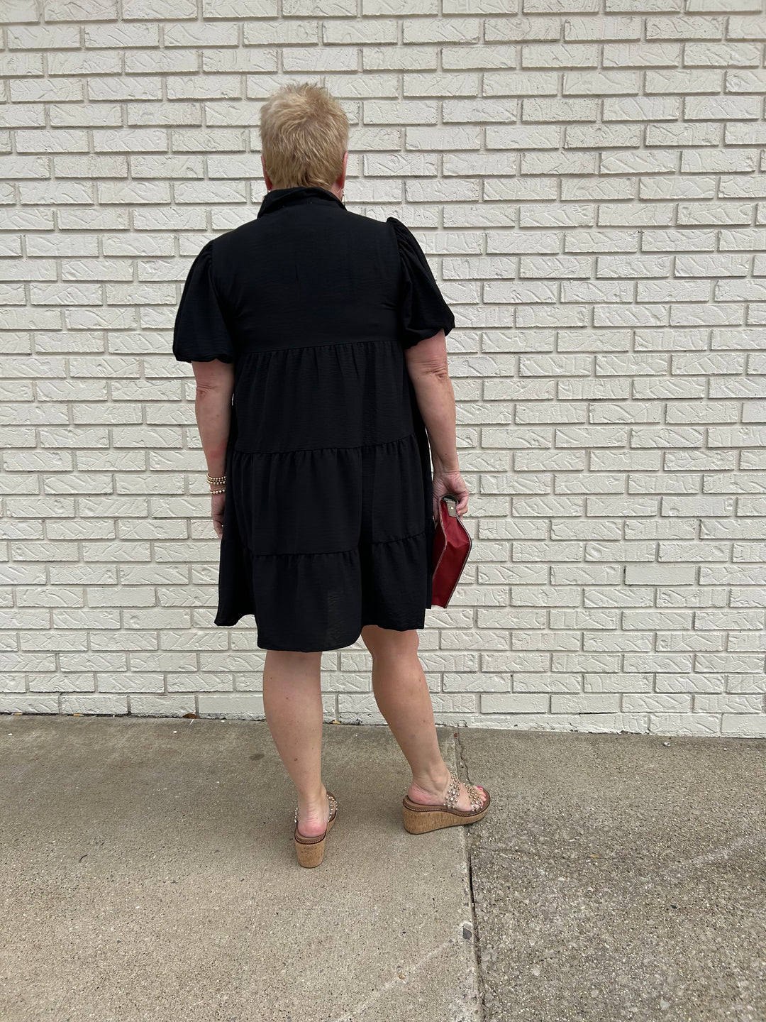 Short Puff Sleeve Tiered Shirt Dress