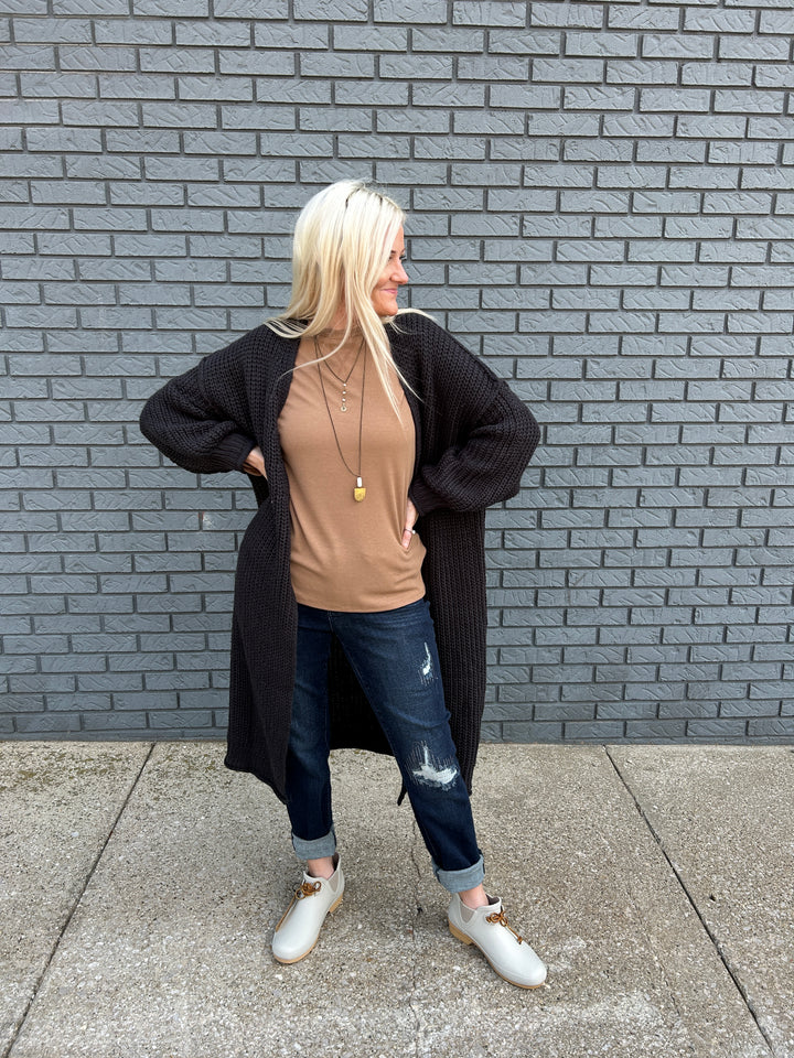 Drop Shoulders Balloon Sleeve Cardi