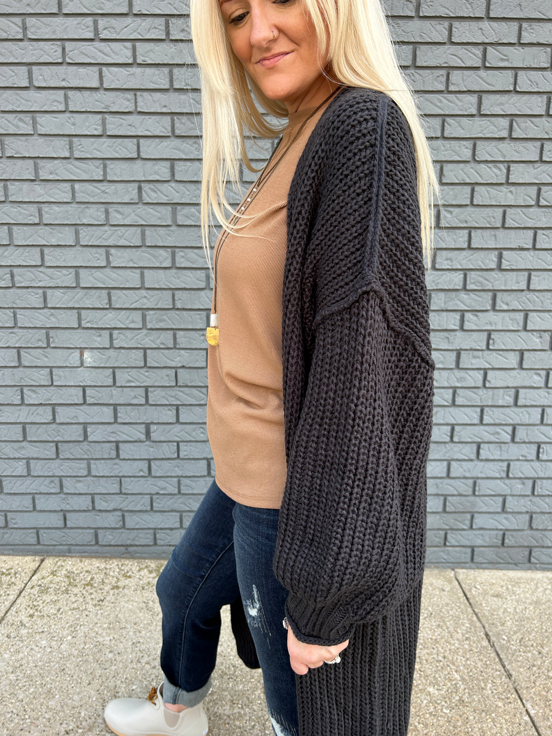 Drop Shoulders Balloon Sleeve Cardi