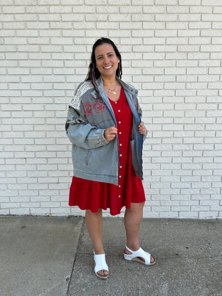 Rose Embroidery Roomy Fit Jacket