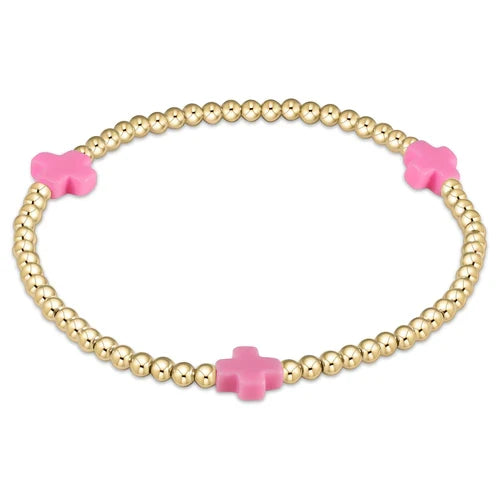 Signature Cross Gold Bead Bracelet - Bright Pink