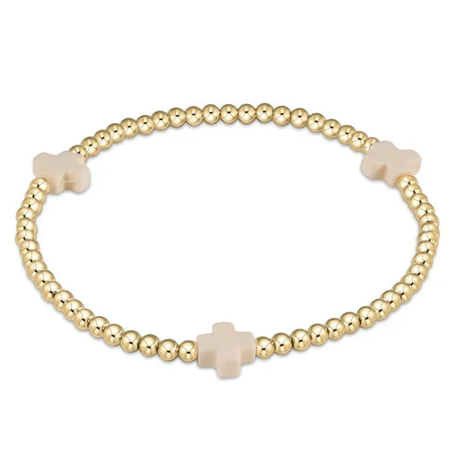 Egirl Signature Cross Gold Bead Bracelet - Off White