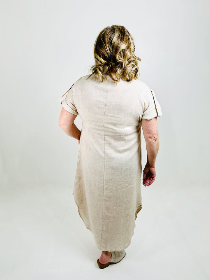 Oversized Solid Linen Woven Midi Dress