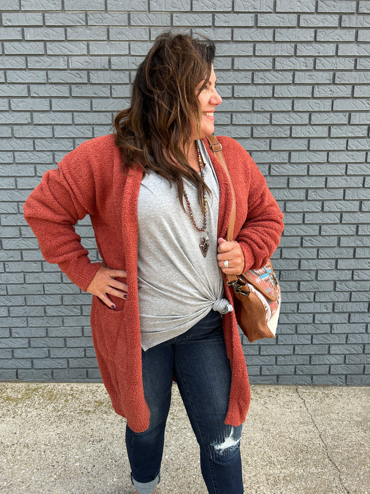 Knit Fuzzy Open Cardigan