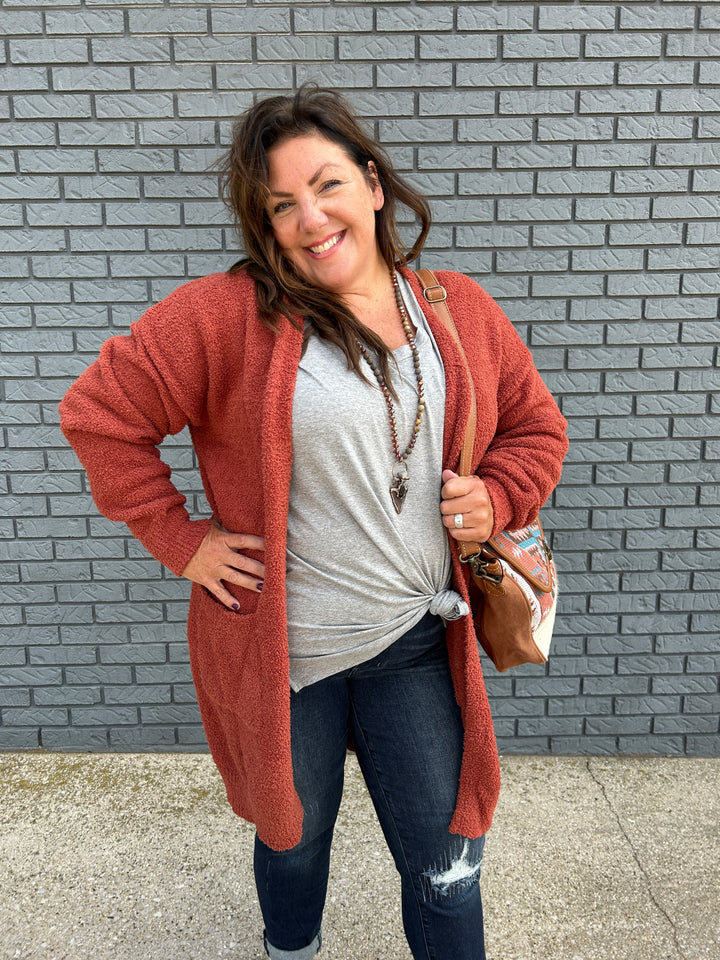 Knit Fuzzy Open Cardigan