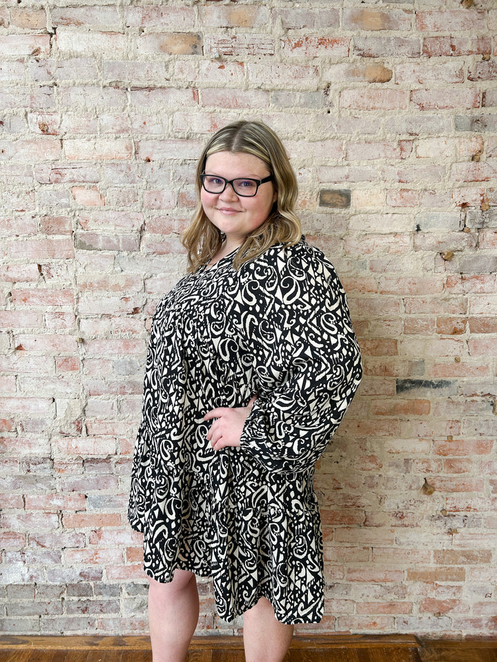 Two Tone Print Tiered Dress