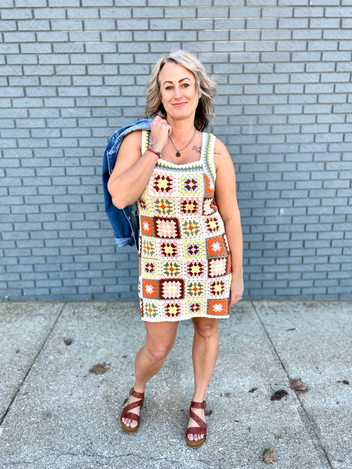 Crochet Knit Patchwork Summer Mini Dress