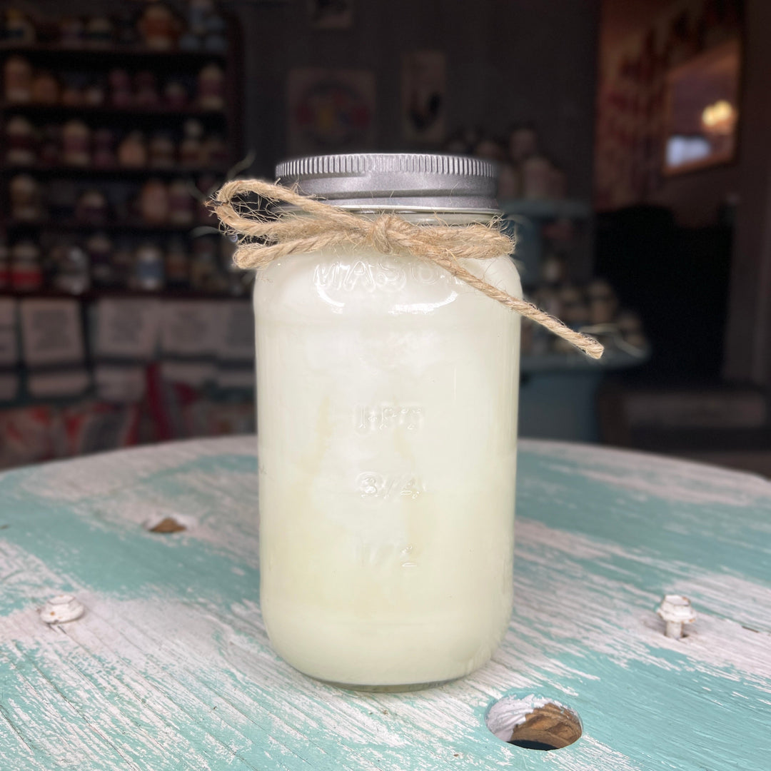 Surfs Up Candle Beach Bum 16oz Mason jar candle with silver lid and twine bow