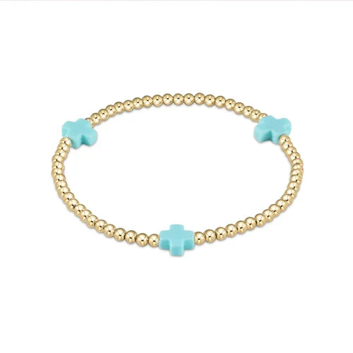 Egirl Signature Cross Gold Bead Bracelet - Turquoise