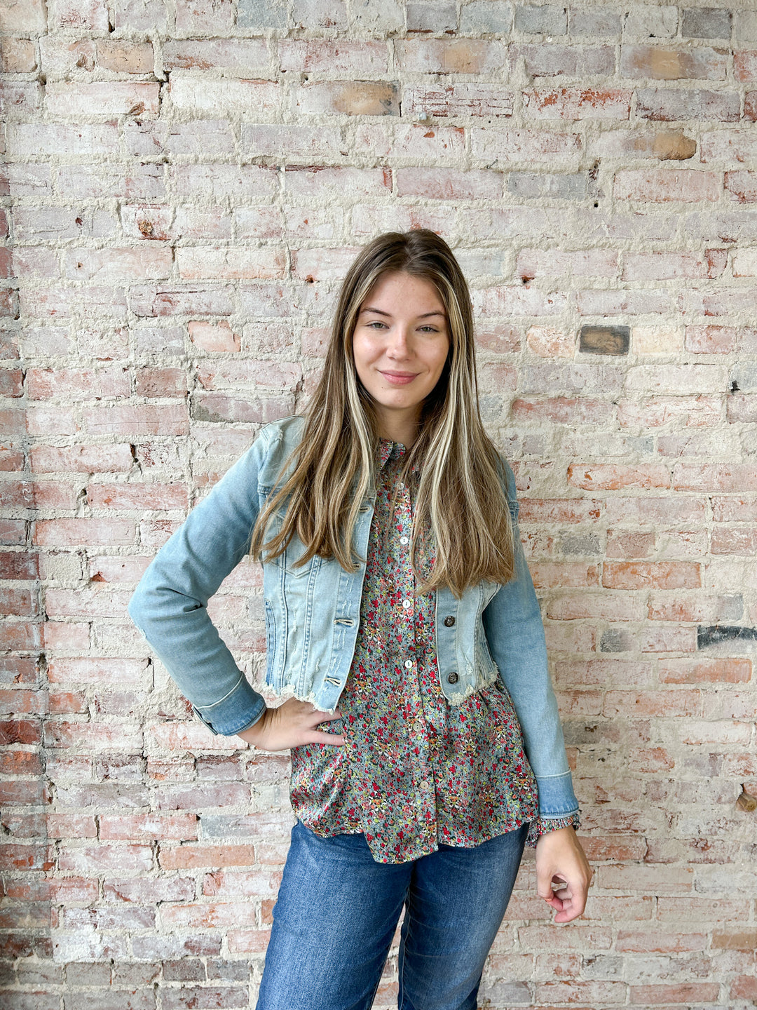 Floral Satin Top w/ Collared Neck