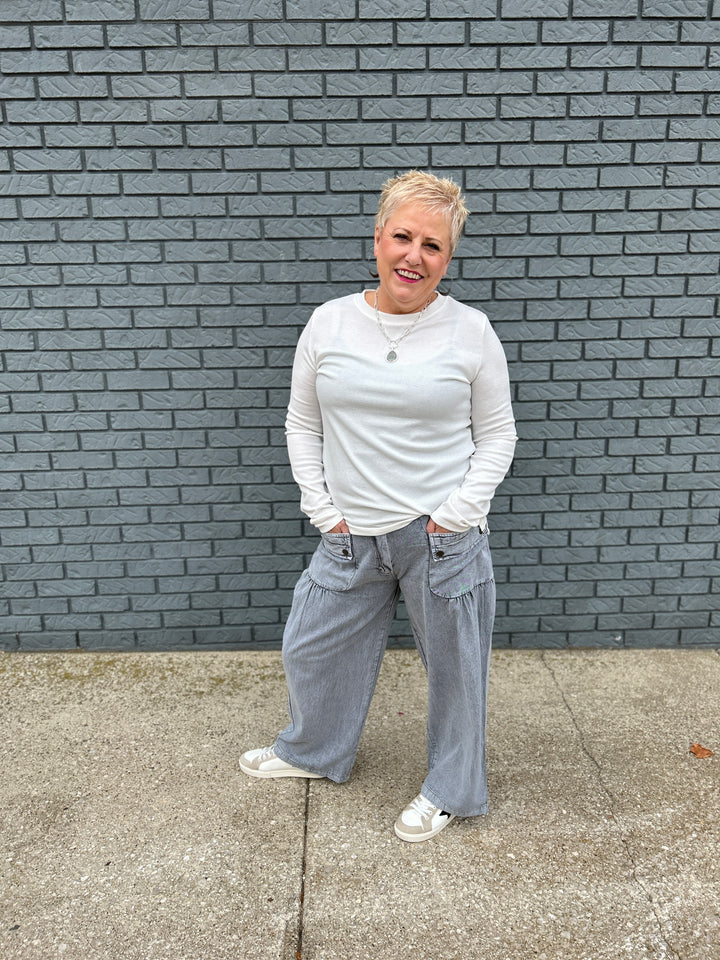 Denim Pant w/ Side Gathers