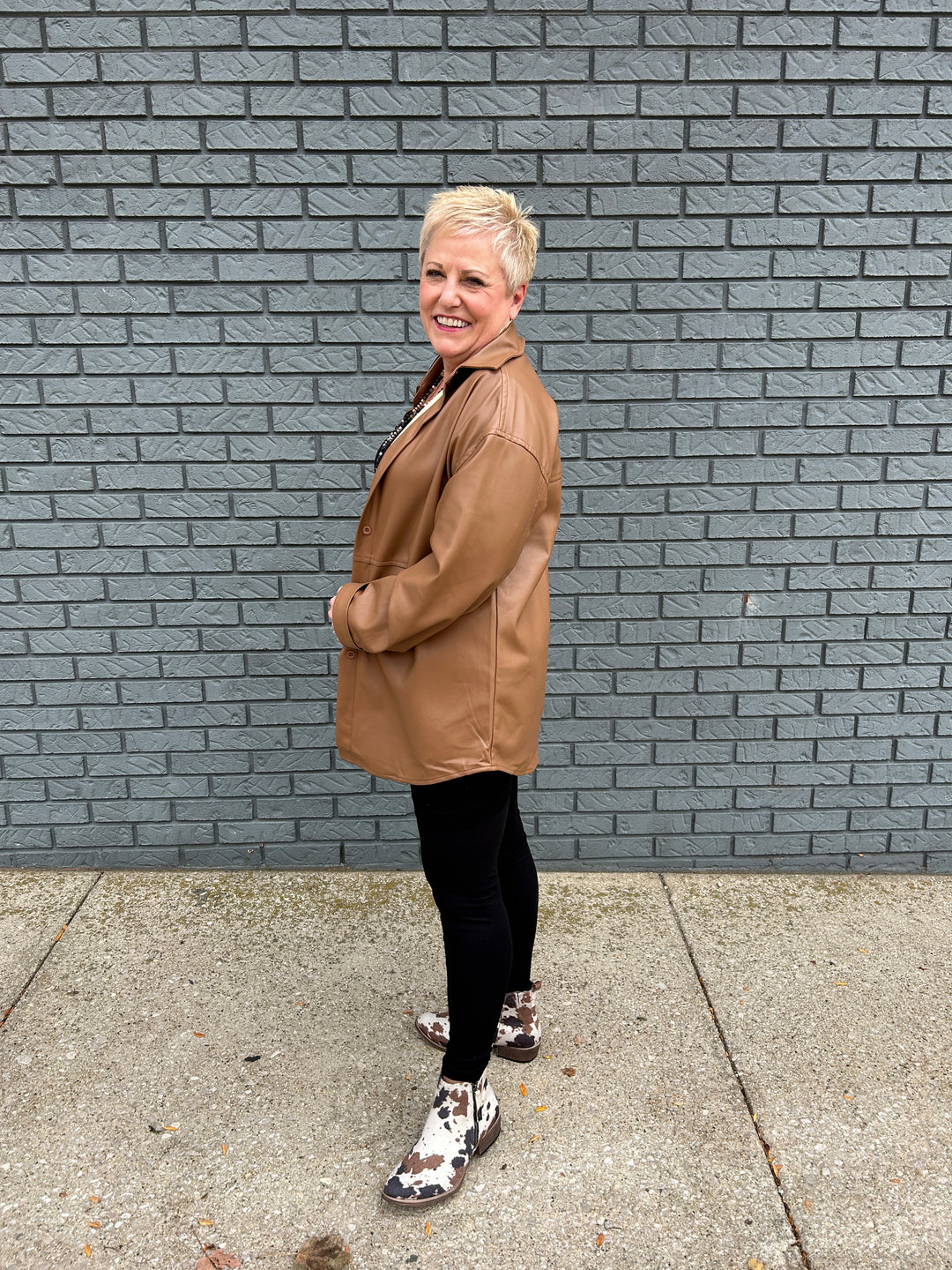 Vegan Leather Button Down Jacket