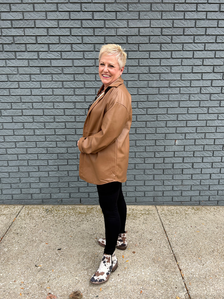Vegan Leather Button Down Jacket