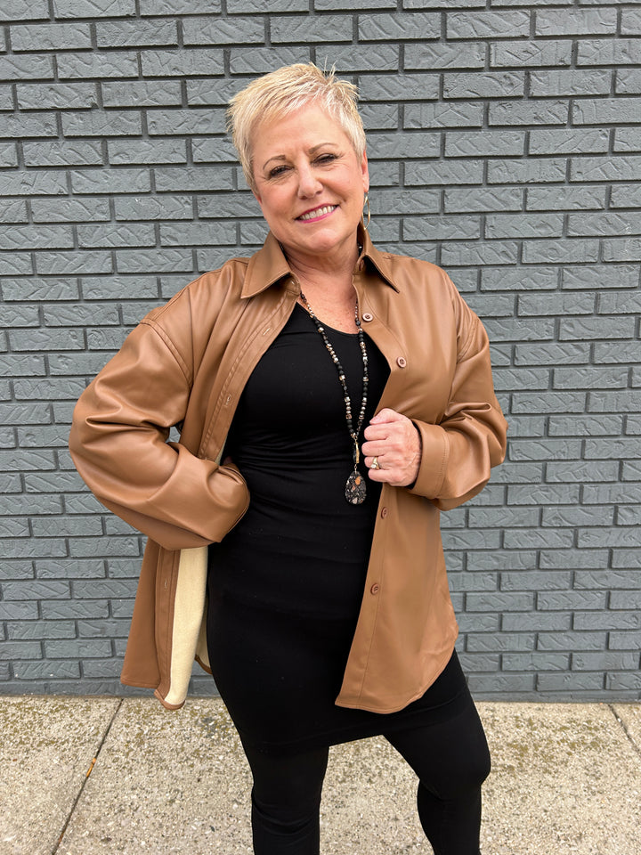 Vegan Leather Button Down Jacket