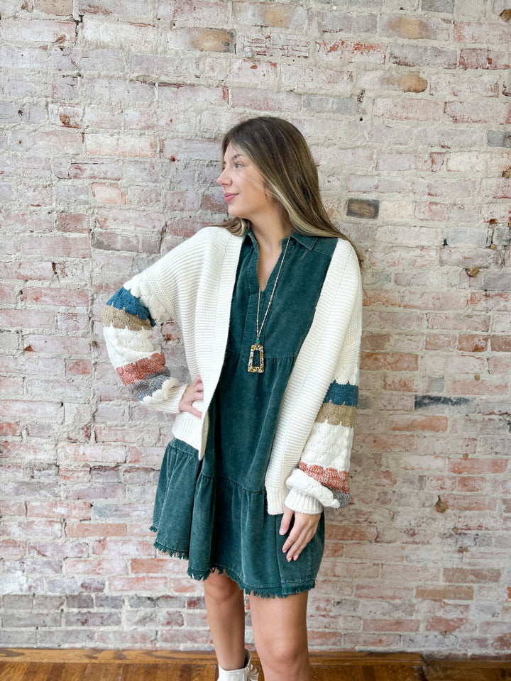 Color Block Bubble Sleeve Cardi