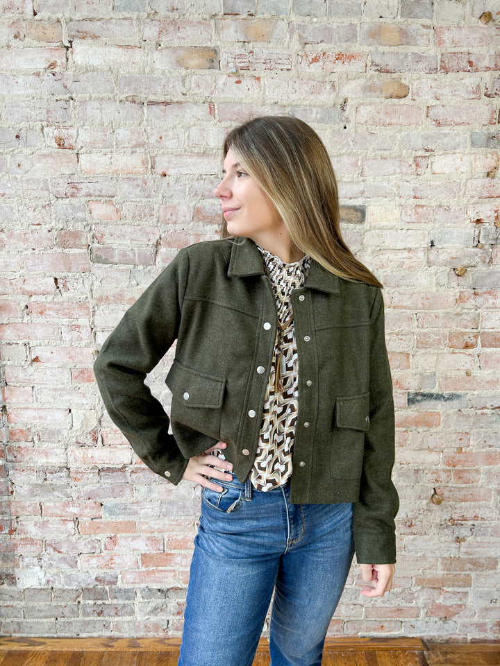 Metal Button Down Crop Jacket