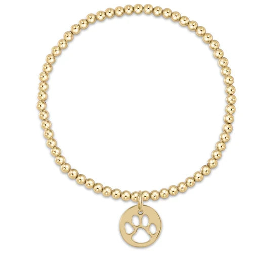 Classic Gold Bead Bracelet with Paw Print Charm