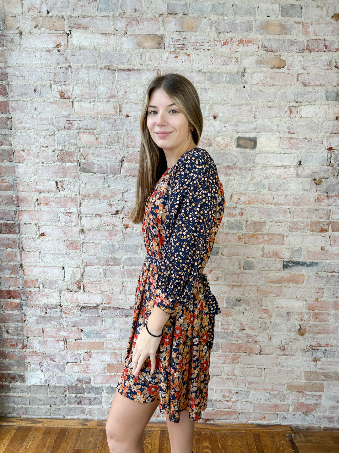 3/4 Floral Mix Print Dress w/ Belt