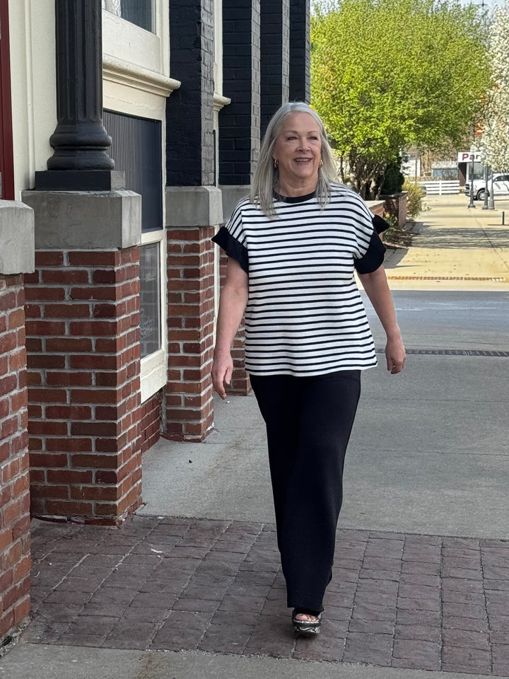 Stripe Ruffled Knit Top