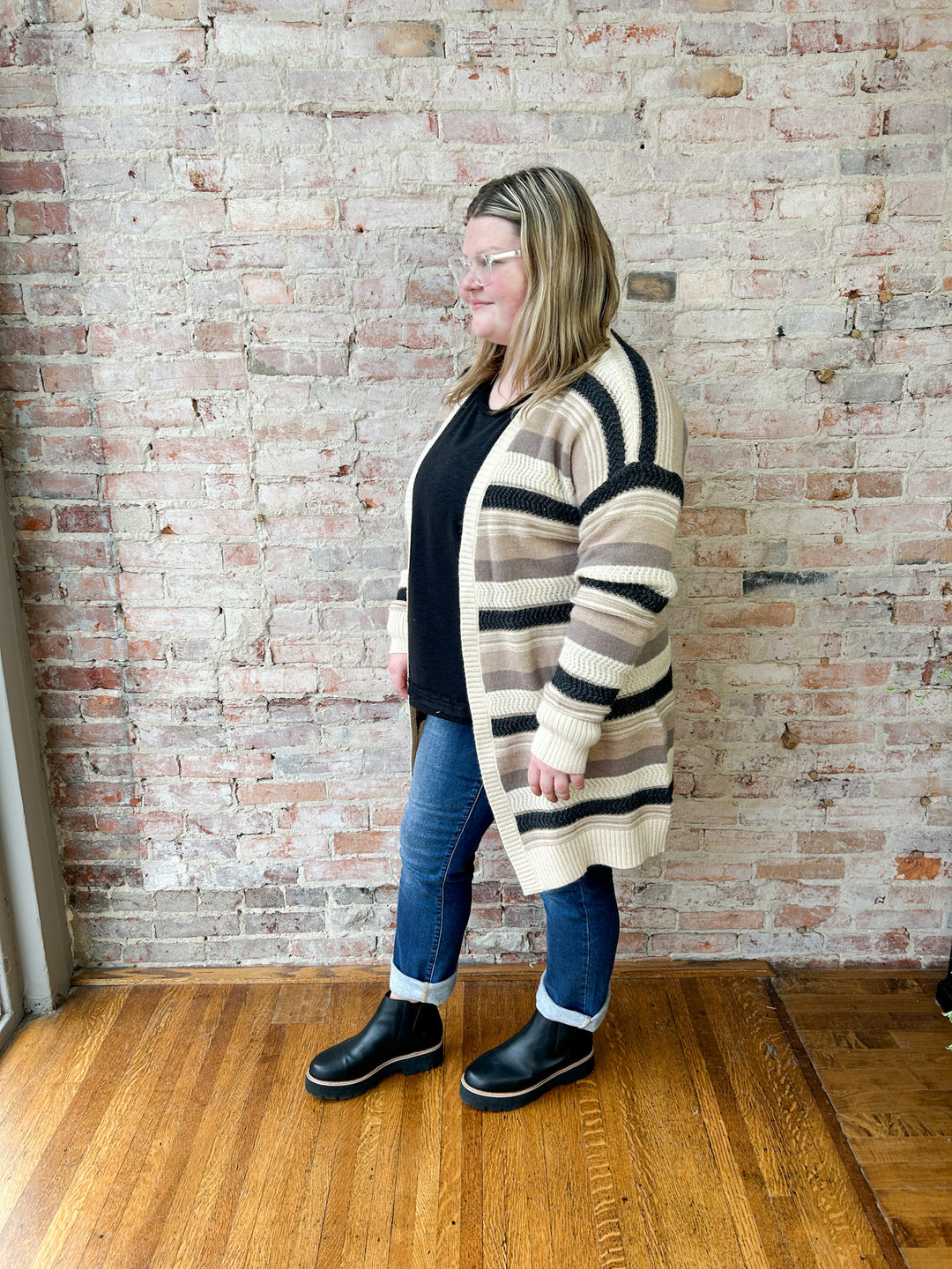 Multi Color Strip Open Cardi