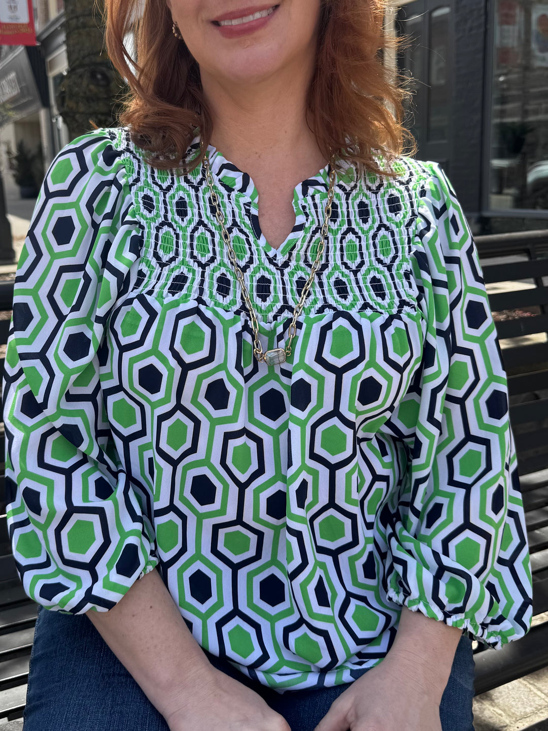 ¾ Sleeve Shirred Top