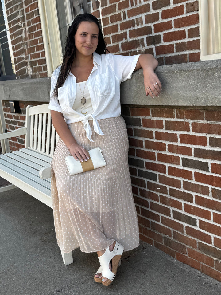 Pleated Polka Dot Midi Dress