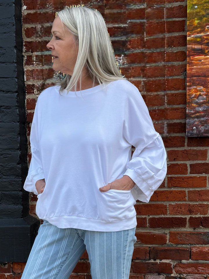 Bea Wht Bubble Sleeve Sweatshirt