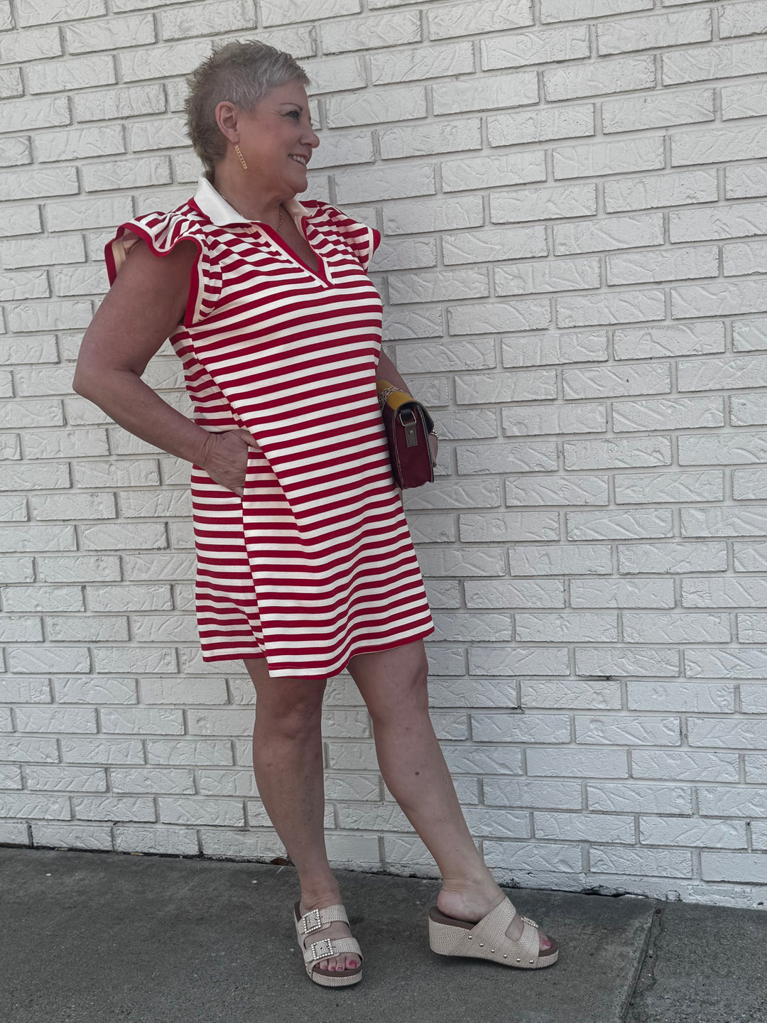 Stripe Pattern Jersey Knit Sweater Dress