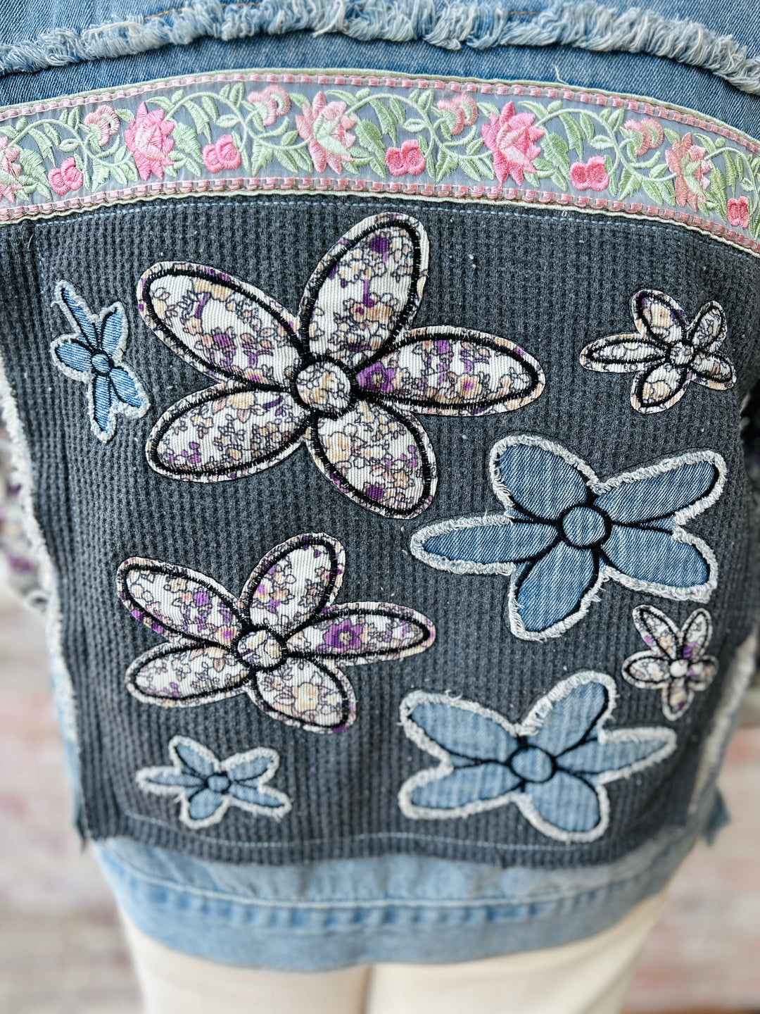 Lace & Floral Design Denim Jacket
