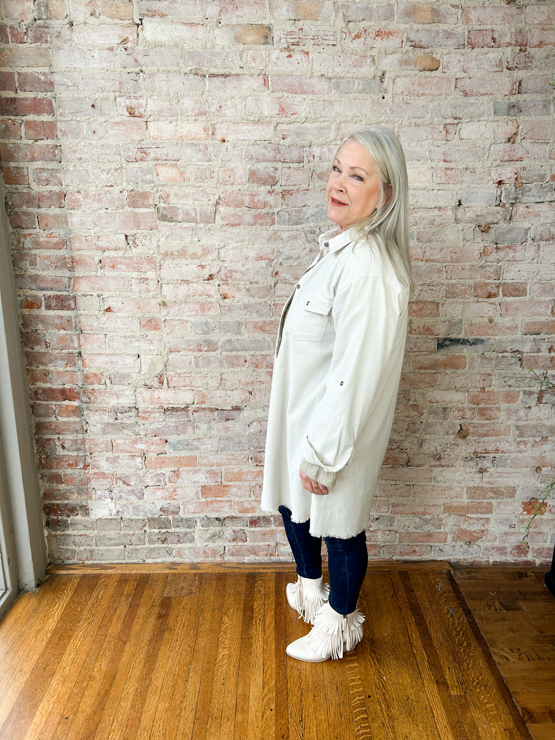 Cotton Shirt Dress w/ Collared Neck