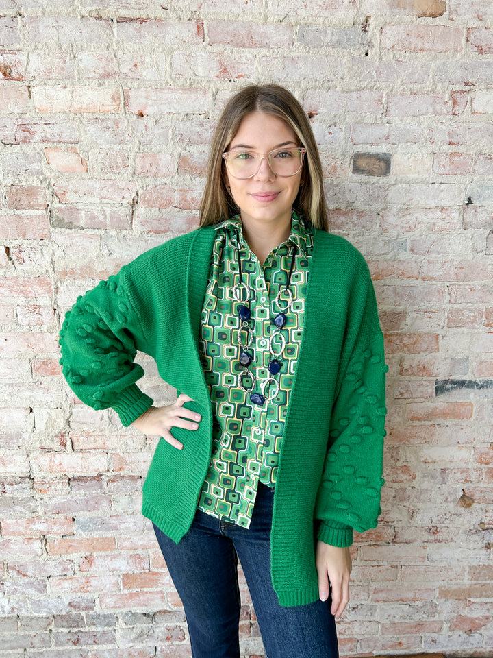 Geometric Print Top w/ Collard Neck