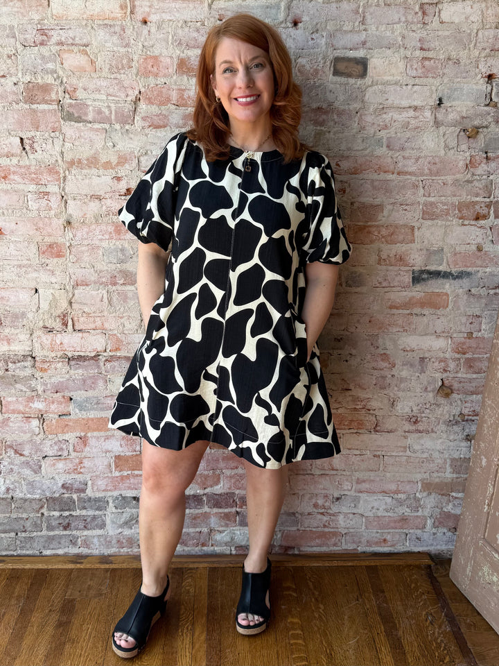 Two Tone Puff Sleeve Dress