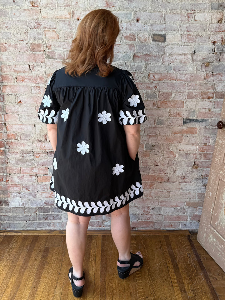 Flower Embroidery Cotton Mini Dress