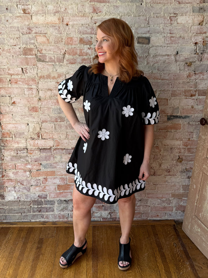 Flower Embroidery Cotton Mini Dress
