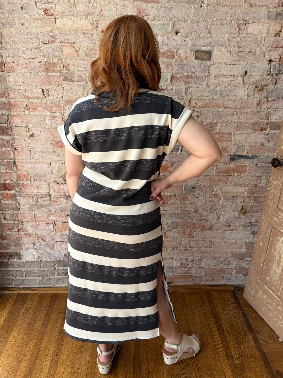 Striped Midi Dress with Side Slits